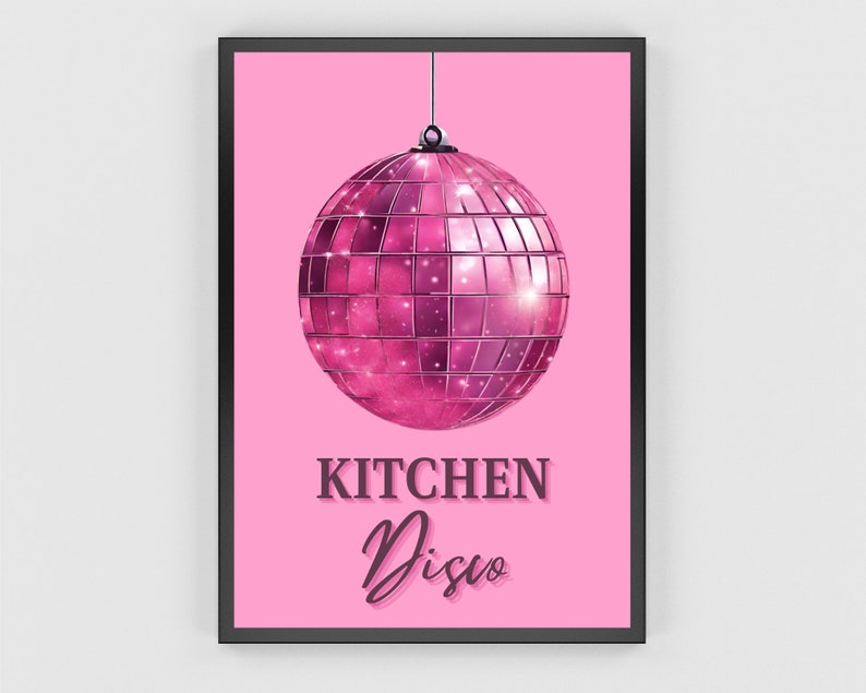 Kitchen Disco Wall Art Print Kitchen Poster Disco Ball Print Glitterball Art Colorful Kitchen Decor Retro Style Poster Aesthetic Preppy Art image 3
