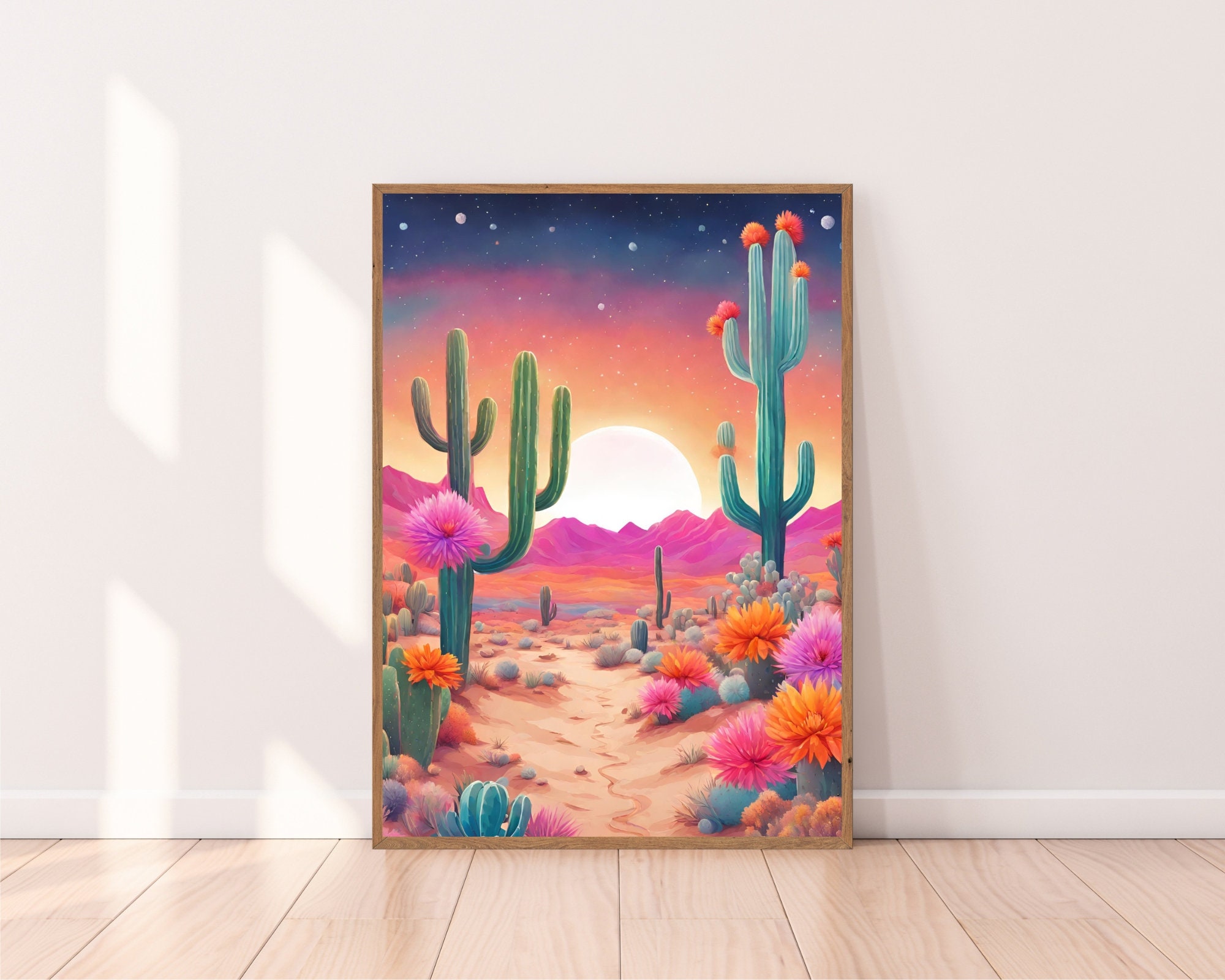 Botanical Desert Cactus Art Print, Colorful Retro Mexican Wall Art ...