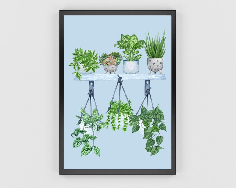 Houseplants Wall Art, Plant Illustration, Houseplants Shelf Collection, Maximalist Wall Decor, DIGITAL DOWNLOAD, Botanical Print, Unframed image 3