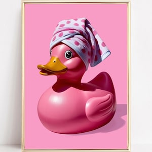Rubber Duck Art Print Cute Rubber Duck Wall Art Rubber Duck Poster Retro Bathroom Prints Funny Pink Duck Print Preppy Decor Digital Download