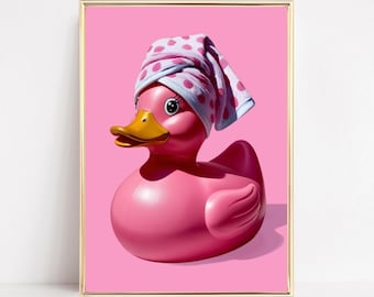 Rubber Duck Art Print Cute Rubber Duck Wall Art Rubber Duck Poster Retro Bathroom Prints Funny Pink Duck Print Preppy Decor Digital Download