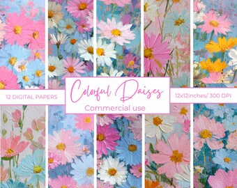 Daisy Floral Digital Paper vintage Daisy Flower Background Spring Botanical Scrapbook Papers JPG Wildflowers Junk Journal Printable Pages