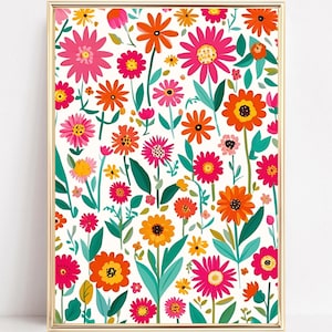 Abstract Flower Art Print Colorful Wall Art Bright Flowers Art Maximalist Floral Painting Vibrant Pink Home Decor Living Room Printable Art