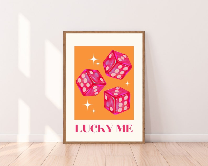 Lucky Me Wall Art Print, Lucky You Decor, Pink Red Dice, College Apartment Aesthetic, Lucky Girl Syndrome, Trendy Retro Art, Printable Art image 5