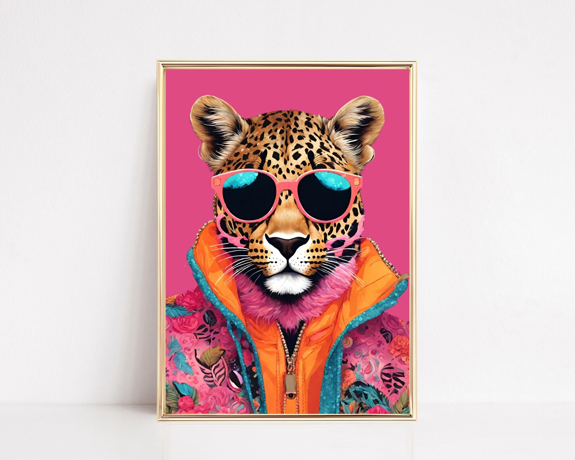 Leopard Fashion Wall Art Print Funky Leopard Portrait Painting