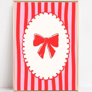 Valentines Art Print Coquette Valentines Wall Art Vintage Bow Poster Cute Retro Valentines Day Print Trendy Preppy Cottagecore Printable