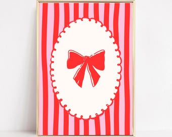 Valentines Art Print Coquette Valentines Wall Art Vintage Bow Poster Cute Retro Valentines Day Print Trendy Preppy Cottagecore Printable