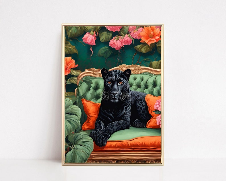 Black Panther Art Print, Black Puma Wall Art, Leopard Printable Art, Living room Art, Big Cat Wall Art Dopamine Decor