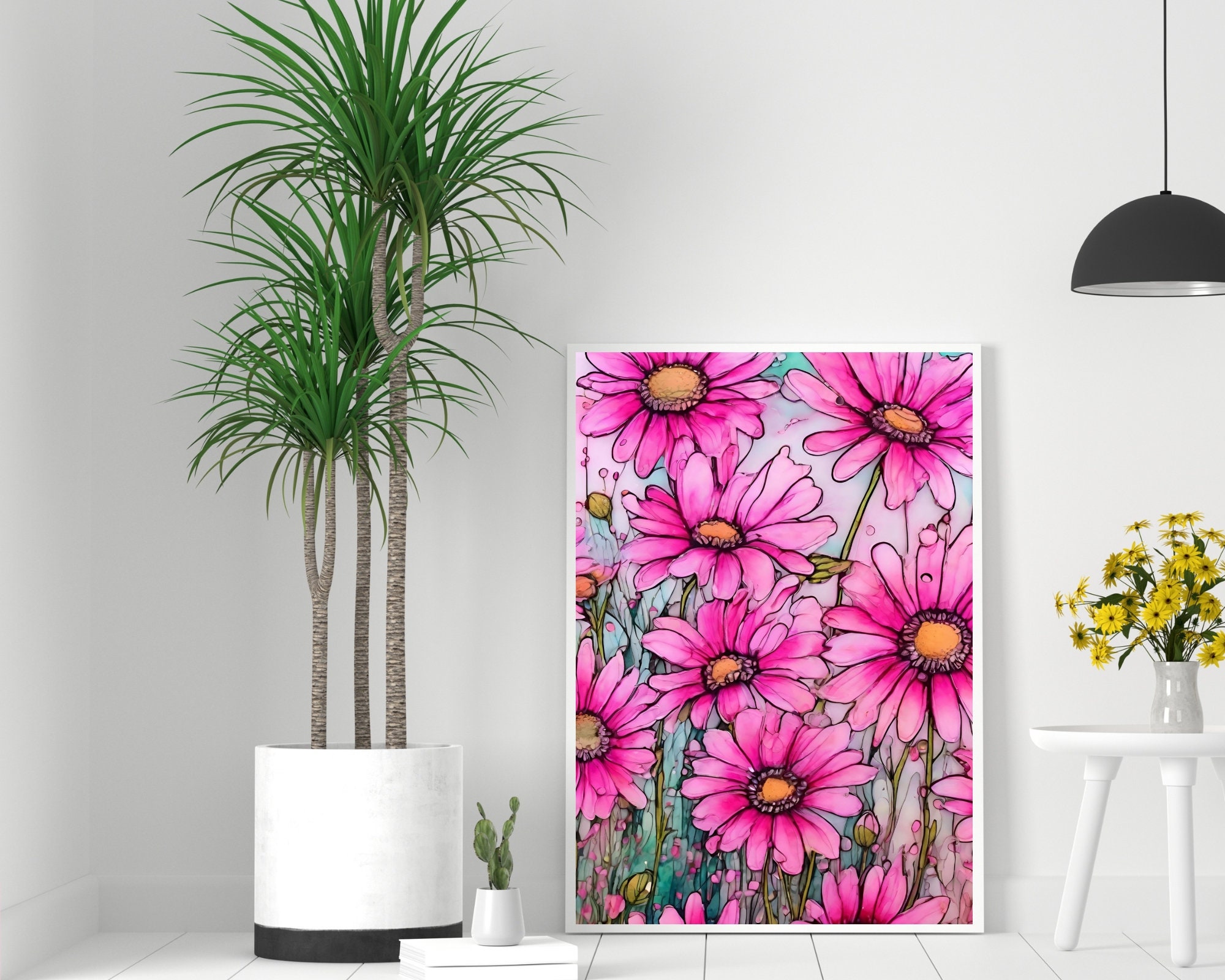 Pink Daisy Print Pink Daisy Flower Art Print Colorful Pink Daisy Wildflower Print ...
