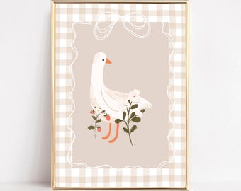 Silly Goose Art Print Cute Goose Poster Silly Goose Nursery Wall Art Farm Animal Printable Girls Room Decor Beige Nursery Digital Download