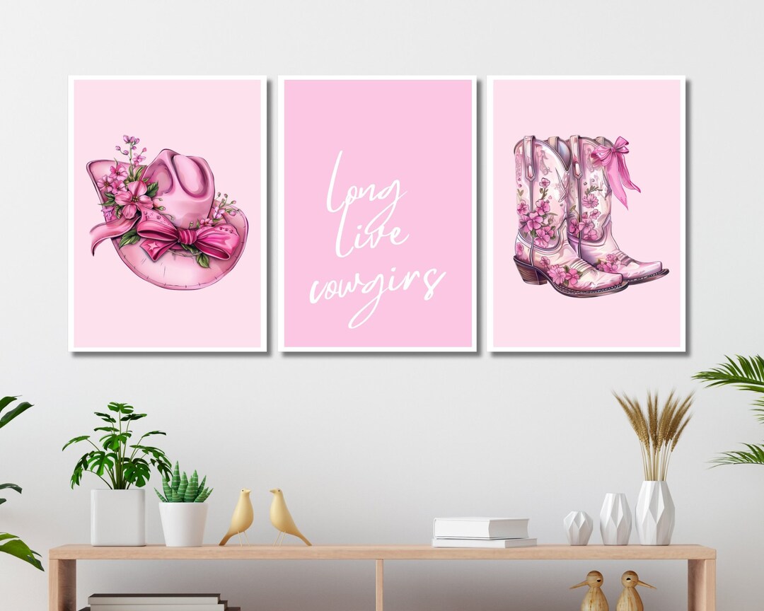 retro cowgirl art prints - set of 3 - digital download... Pink Cowgirl Wall Art Set of 3 Girly Western Art Prints Long Live ...