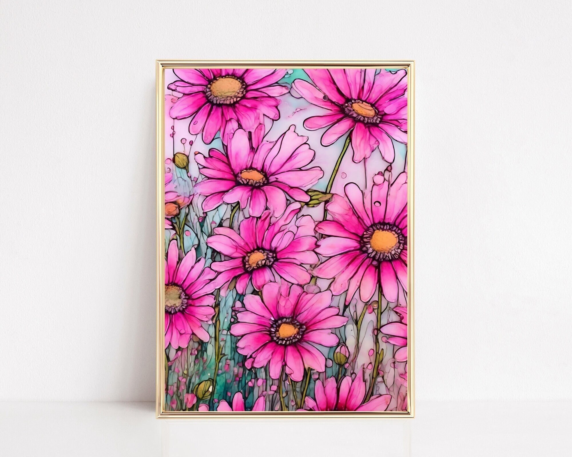 Pink Daisy Print Pink Daisy Flower Art Print Colorful Pink Daisy Wildflower Print ...