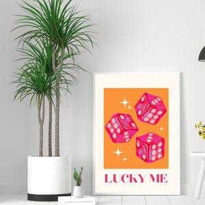 Lucky Me Wall Art Print, Lucky You Decor, Pink Red Dice, College Apartment Aesthetic, Lucky Girl Syndrome, Trendy Retro Art, Printable Art image 4