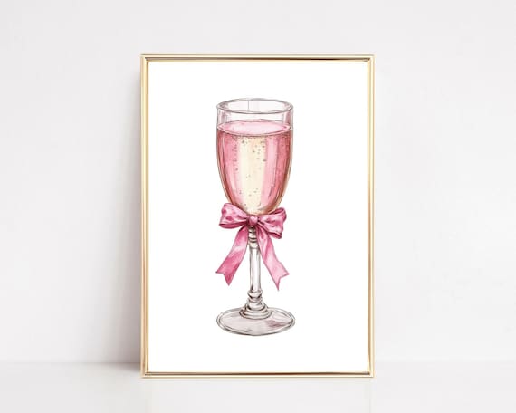 Pink Champagne Glasses Bow Art Print Pink Champagne Bottle Printable Preppy  Bar Cart Art Coquette Bow Aesthetic Wall Art Balletcore Decor - Etsy