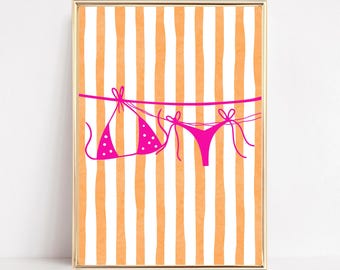 Bikini Wall Art Print Hanging Bikini Poster Bathing Suit Print Coastal Cowgirl Art Beachy Printables Summer Print College Apartment Decor