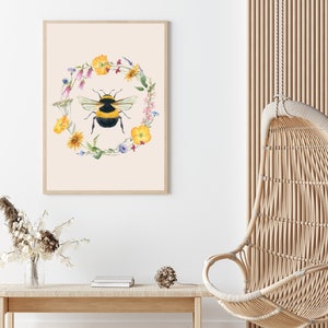 Bumble Bee Art Print, Botanical Bee Wall Art, Spring Summer Sunflowers Printable, Bee Happy Poster, Wildlife Beehive Art, Cottage Core image 5