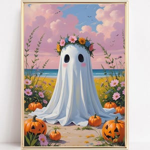 Summer Ghost Art Print Summerween Beach Ghost Wall Art Printable Summer Halloween Art Coastal Vintage Ghost Poster Girly Halloween Aesthetic