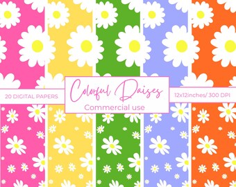 Daisy Digital Paper Daisy Flower Background Spring Flowers Scrapbook Paper Summer Daises Journal Pages JPG Colorful Daisies Digital Download