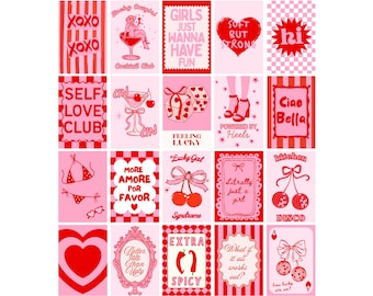 Preppy Pink Red Wall Collage Kit JPG Coquette Pink Girly Gallery Print Set Pink Dorm Room Aesthetics Trendy Y2K Digital Collage Prints