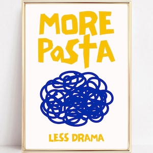 Pasta Kitchen Art Print Pasta Club Wall Art More Pasta Less Drama Poster Retro Pasta Illustration Pasta Digital Print Spaghetti Printable