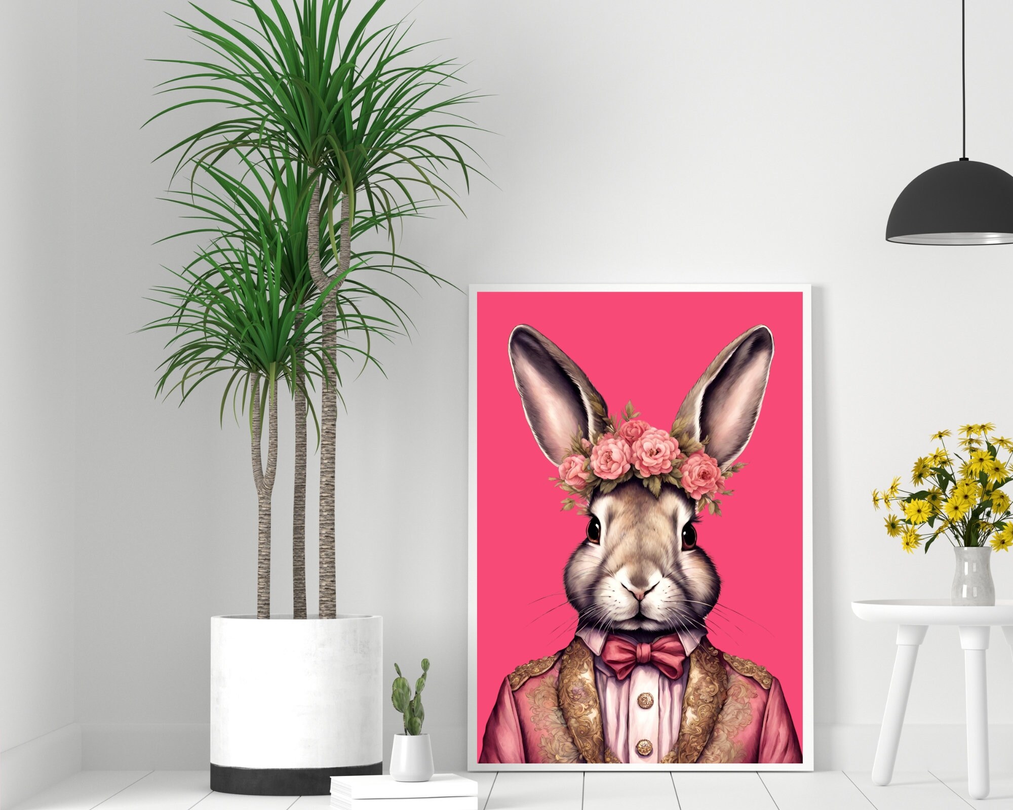 Fashion Bunny Portrait Art Print Eclectic Fashionista Bunny Poster Bold ...