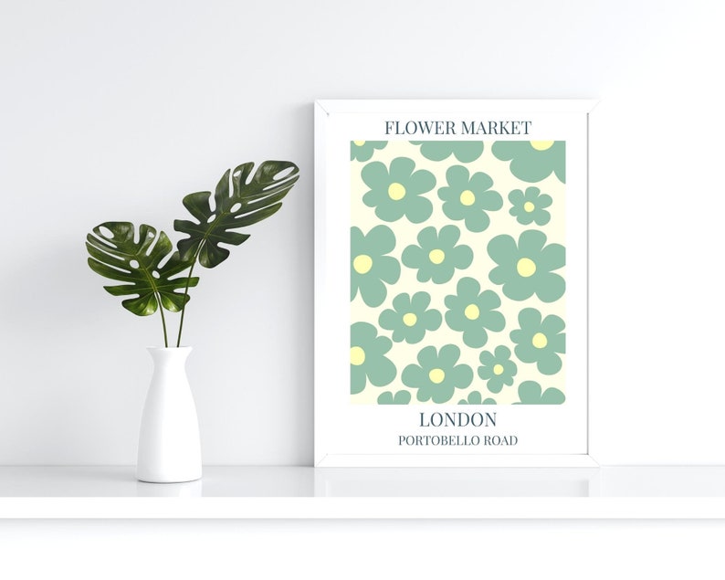 Flower Market Art Prints, Portobello Road London Print, Flower Market London, PRINTABLE, Flower Market Wall Art, City Print, Gallery Wall image 4