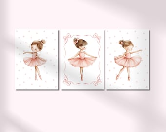 Ballerina Wall Art Set Of 3 Nursery Wall Art Prints Pink Ballet Art Printable Ballerina Nursery Art Pink Girls Room Decor Digital Download