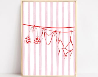 Bikini Wall Art Hanging Bikini Print Pink Bikini Poster Trendy Beachy Print Preppy Summer Poster Pink Dorm Decor Coastal Cowgirl Printable