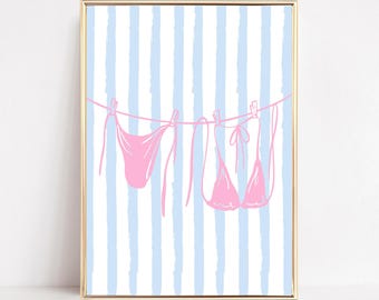 Pink Bikini Wall Art Printable Preppy Bikini Coastal Cowgirl Print Blue Coquette Coastal Grandaughter Poster Trendy Laundry Digital Download