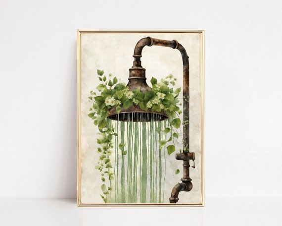 Floral Shower Printable Art Botanical Bathroom Prints Floral Bathroom Wall Art Shower Digital Print Laundry Wall Decor Green Botanical Art