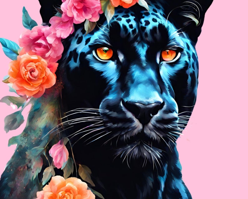 Tropical Panther Art Print Black Panther Poster Amber Eyed Panther ...