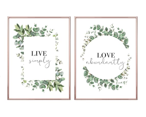 Live Simply Love Abundantly Set Of 2 Prints Eucalyptus | Etsy