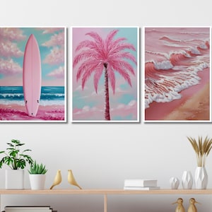 Beach Wall Art Prints Beach Prints Set Of 3 Pastel Coastal Posters Pink Ocean Pictures Pastel Beach Painting Waves Summer Beach House Decor