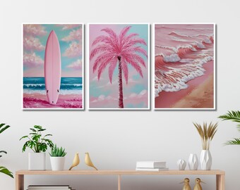 Beach Wall Art Prints Beach Prints Set Of 3 Pastel Coastal Posters Pink Ocean Pictures Pastel Beach Painting Waves Summer Beach House Decor