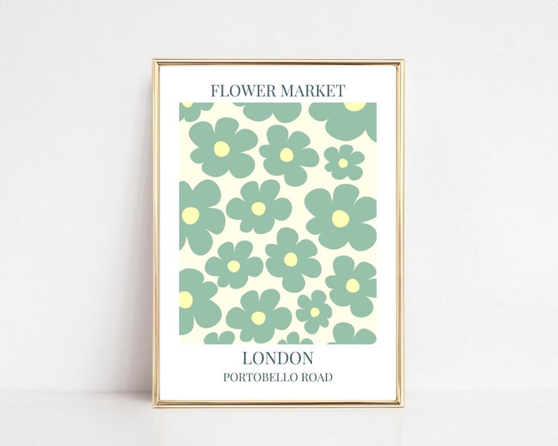 Flower Market Art Prints, Portobello Road London Print, Flower Market London, PRINTABLE, Flower Market Wall Art, City Print, Gallery Wall image 1