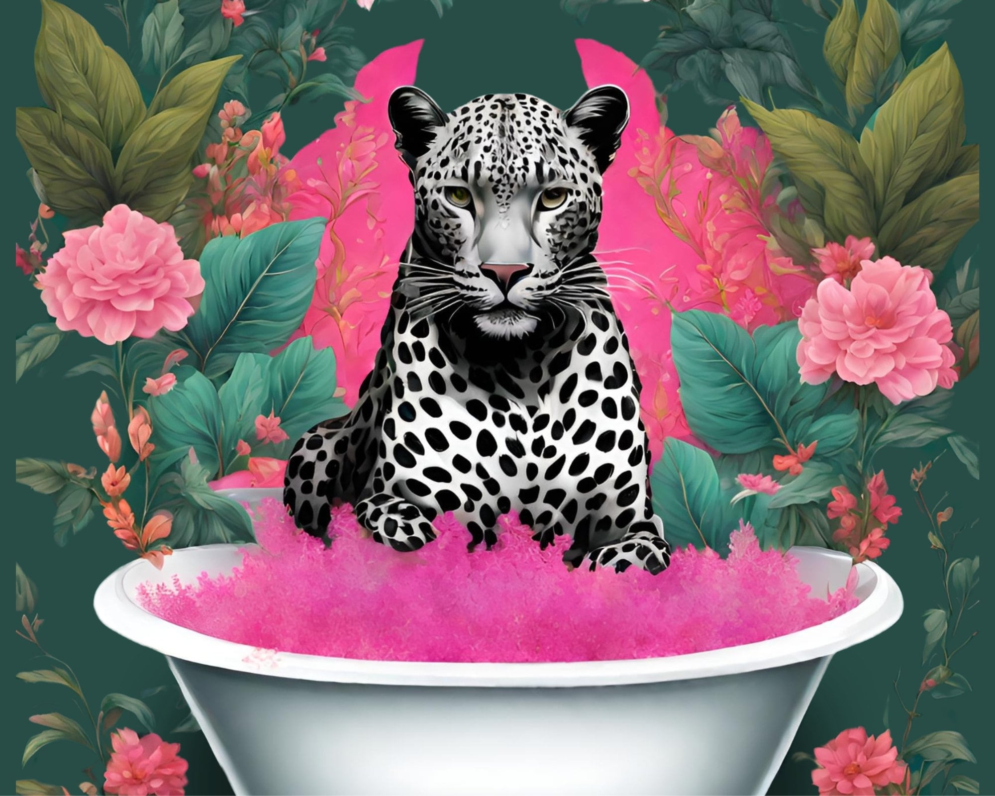 Black Leopard Bathtub Art Print Leopard in A Bath Wall Art Tropical ...