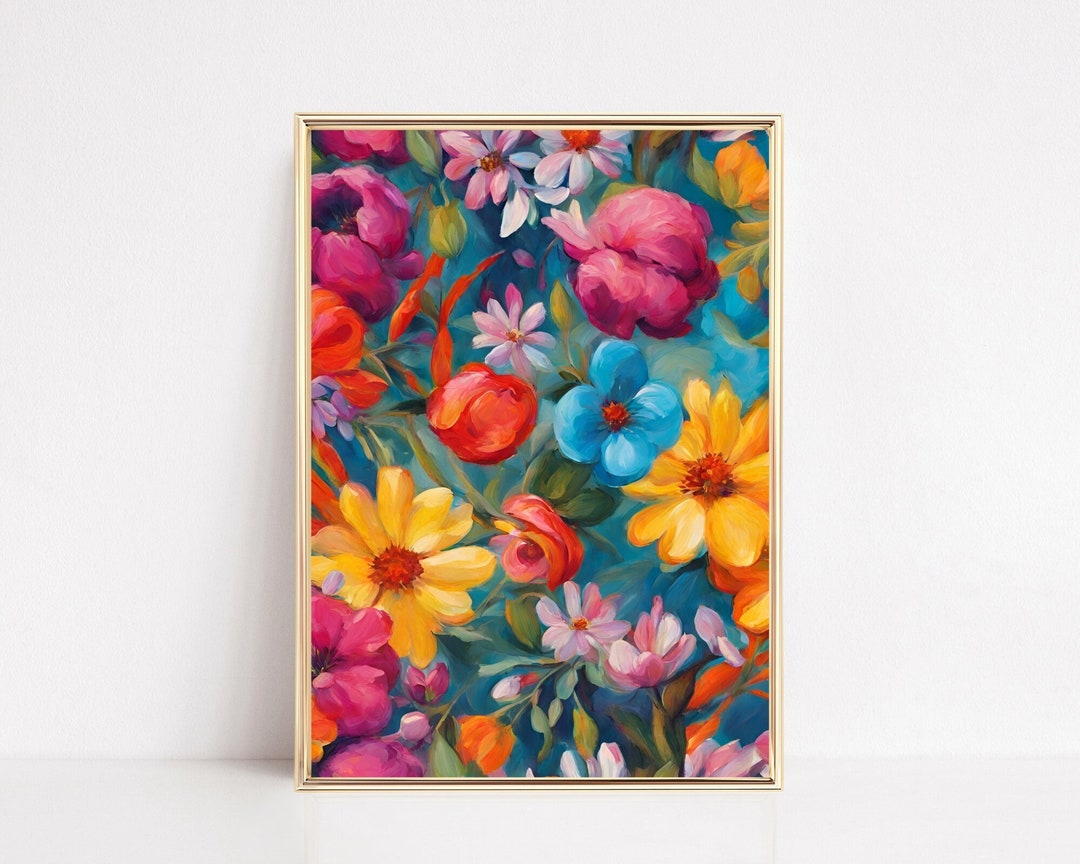 Colorful Flowers Maximalist Wall Art, Vibrant Floral Art Print ...