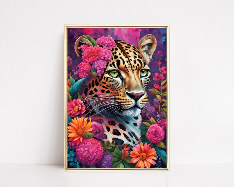 Maximalist Eclectic Leopard Art Print Botanical Leopard Dopamine ...