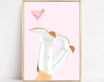 Cowgirl Martini Printable Art Coastal Cowgirl Wall Art Martini Art Print Digital Download Preppy Western Wall Art Coquette Wall Decor