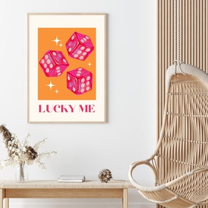 Lucky Me Wall Art Print, Lucky You Decor, Pink Red Dice, College Apartment Aesthetic, Lucky Girl Syndrome, Trendy Retro Art, Printable Art image 6