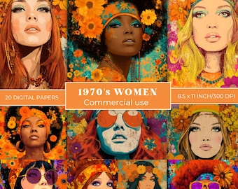 Retro Vintage Junk Journal Pages 1970s Retro Women Digital Papers Groovy Vintage Collage Pages 70s Ephemera Scrapbook Printable Backgrounds