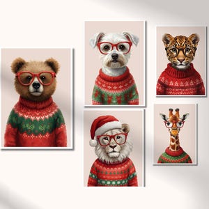 Christmas Gallery Wall Art Set Kids Christmas Printable Art Christmas Posters For Childrens Bedroom Cute Festive Animals Digital Download