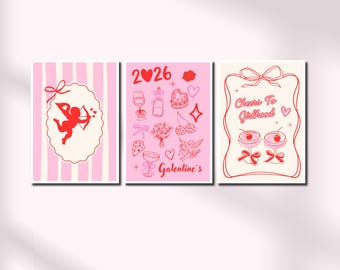 Coquette Valentines Gallery Wall Set Of 3 Prints Preppy Galentines Day Decor Cute Galentines Poster Set Pink Girly Galentines Printable Art