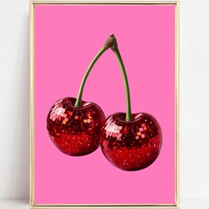 Disco Cherries Wall Art Print Cherries Disco Ball Printable Fruit Disco Ball Print Cherry Wall Art Dopamine Decor Cherries Kitchen Food Art