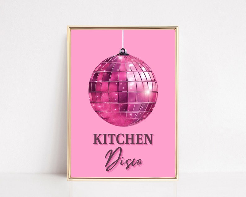 Kitchen Disco Wall Art Print Kitchen Poster Disco Ball Print Glitterball Art Colorful Kitchen Decor Retro Style Poster Aesthetic Preppy Art image 1