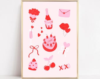 Valentines Day Wall Art Valentines Poster Coquette Valentines Art Print Valentines Decor Pink And Red Trendy Retro Art Preppy Y2K Decor