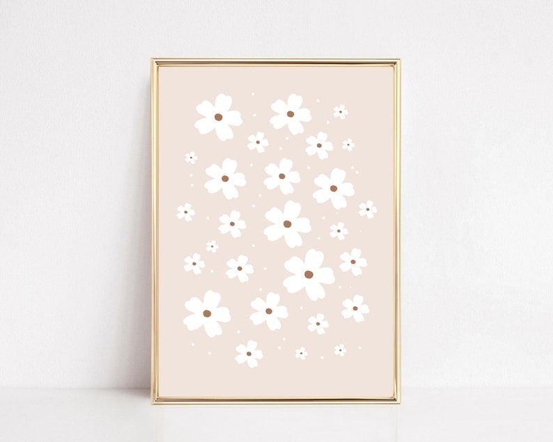 Daisies Art Print, Neutral Daisies Wall Art, Cream Daisies, Flower Poster, PRINTABLE ART, Retro Floral Prints, Boho Home Decor, Gallery Wall image 1