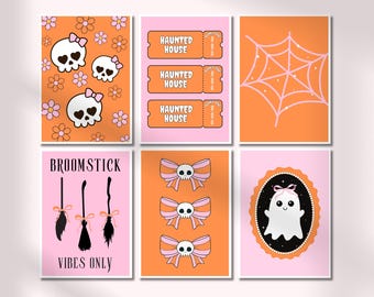 Halloween Art Print Set Pink Halloween Gallery Wall Set Of 6 Cute Halloween Posters Trendy Girly Halloween Decor Pastel Spooky Pastel Art
