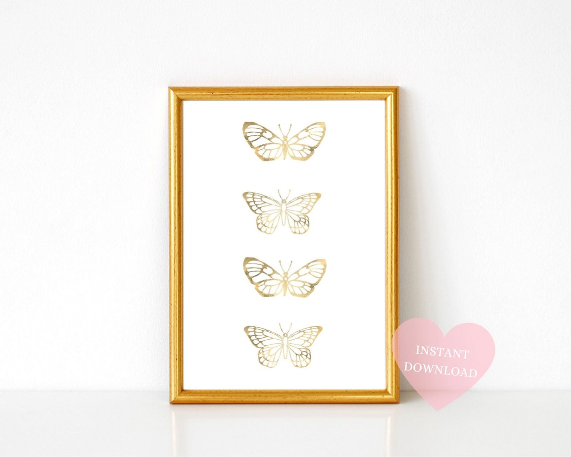 Butterfly Print Butterfly Wall Art Butterflies Gold Etsy