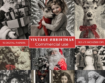 Páginas de diario navideño vintage Papeles digitales navideños JPG Fotos navideñas vintage Kit de efervescencia imprimible Imágenes navideñas victorianas